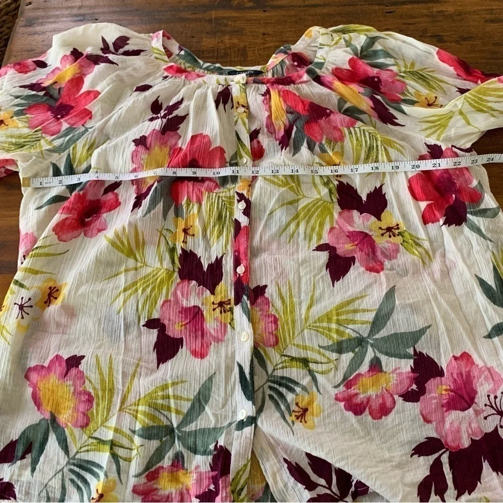 Chaps Multicolor Tropical Button Down Flowy Top 3/4 Sleeve XLP